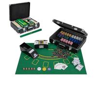 COSTWAY Mallette de Poker en Aluminium avec 600 Jetons & Mélangeur & Distributeur de Cartes, Coffret de Poker avec 6 Jeux de Cartes & 5 Dés et 3 Dealer pour Casino Fête Voyage