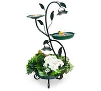 COSTWAY Mangeoire d'Oiseaux Solaire sur Pied, H83CM Bain d'Oiseaux avec Support pour Fleurs & 2 Lumières LED, pour Jardin, Pelouse