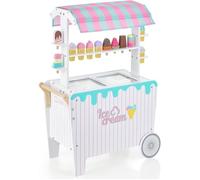 COSTWAY Marchande Enfants 12 Accessoires - Chariot à Crème Glacée en Bois 65 x 31 x 87 CM pour Enfants 3 Ans+