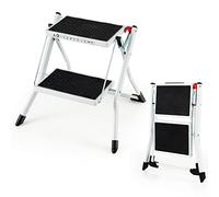 COSTWAY Marchepied à 2 Marches Pliable, Escabeau Cadre Métallique, Pédale Antidérapante, Dimension de Marche 30 x 20 cm, Capacité 150 kg, 50 x 49 x 45 cm