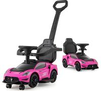 COSTWAY Maserati, voiture à pousser avec arceau de protection, barre de poussée, 2 roues, compartiment de rangement & musique, voiture à pousser pour enfants à partir de 1 an Rose