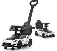 COSTWAY Maserati, voiture à pousser avec arceau de protection, barre de poussée, 2 roues, compartiment de rangement & musique, voiture à pousser pour enfants à partir de 1 an Blanc