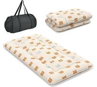 COSTWAY Matelas avec housse lavable et sac de transport, tatami pliable, matelas de sol 90x200cm Ours brun