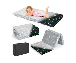 COSTWAY Matelas de Sol Lumineux à 3 Volets pour Enfants avec Motifs Étoiles, Canapé-lit Enfant Pliable en Flanelle avec Housse Lavable en Machine & Sac, Canapé Modulaire pour Filles Garçons