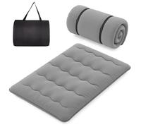 COSTWAY Matelas Futon 140 x 200 CM, Surmatelas Amovible Lavable, Matelas de Sol Portable avec Sac de Transport pour Camping, Gris