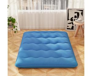 COSTWAY Matelas Futon Japonais 140 x 200 cm, Matelas Portable Pliable, Housse Lavable, Matelas de Sol avec Sac de Transport, pour Camping, Voyages (Bleu)