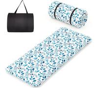 COSTWAY Matelas futon japonais, tatami, matelas de sol, matelas pliable avec housse lavable & sac de transport, matelas de couchage 90 x 200cm feuille bleue