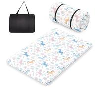 COSTWAY Matelas Futon Portable Pliable, Matelas Futon Japonais 140 x 200 cm, Housse Lavable, Matelas de Sol avec Sac de Transport, pour Le Camping, Les Voyages, d'Invités, Poneys Multicolores