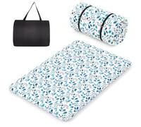 COSTWAY Matelas Futon Portable Pliable, Matelas Futon Japonais 140 x 200 cm, Housse Lavable, Matelas de Sol avec Sac de Transport, pour Le Camping, Les Voyages, d'Invités, Feuilles Bleu