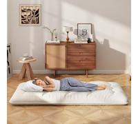 COSTWAY Matelas Futon Portable Pliable, Matelas Futon Japonais 90 x 200 cm, Housse Lavable, Matelas de Sol avec Sac de Transport, pour Le Camping, Les Voyages, d'Invités (Beige)