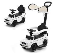 COSTWAY Mercedes Benz 3 en 1 Porteur Enfants avec Poignée Parentale, Auvent Réglable, Garde-corps, Klaxon, pour 1-3 Ans, Blanc
