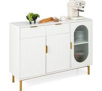 COSTWAY Meuble buffet, buffet de cuisine avec 2 tiroirs spacieux 2 grands placards avec portes & pieds en métal, élégant rangement indépendant pour salle à manger, cuisine, salon, blanc