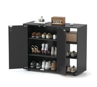 COSTWAY Meuble Chaussure à 3 Niveaux, Armoire a Chaussures 12 Paires avec Portes, 2 Étagères Ouvertes Réglables, Kit Anti-Basculement, Meuble de Rangement pour Entrée Salon, 80x31x64,5 cm (Noir)