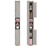 COSTWAY Meuble Colonne de Salle de Bain 20x20x179cm avec 2 Portes et Étagères Réglables, pour Salon, Chambre, Bureau Gris