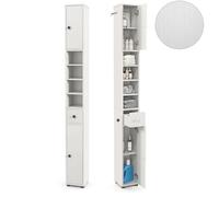 COSTWAY Meuble Colonne de Salle de Bain avec 2 Placards à Porte, 1 Tiroir et 4 Étagères Réglables, 20 x 20 x 180 cm, Blanc