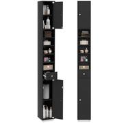 COSTWAY Meuble Colonne de Salle de Bain avec 2 Placards à Porte, 1 Tiroir et 5 Étagères Réglables, 20 x 20 x 180 cm, Noir