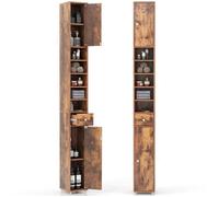 CostwayMeuble de Rangement Salle de Bain Meuble Colonne avec 2 Placards à Porte 1 Tiroir et 5 Étagères Réglables 20x20x180cm Café