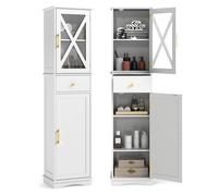 COSTWAY Meuble Colonne de Salle de Bain avec 2 Portes et 1 Tiroir, 3 Étagères Réglables, Placard à Porte,30 x 40 x 168 cm Blanc