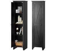 COSTWAY Meuble Colonne de Salle de Bain avec 4 Étagères et Porte, pour Salle de Bain, Salon, 43 x 39,5 x 183 cm, Noir