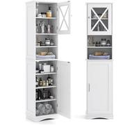 CostwayArmoire de Salle de Bain Haute de 170,5 cm Armoire Autoportante 5 Etagères Réglables 2 Portes Kit Anti-basculement Armoire Etroite Blanc