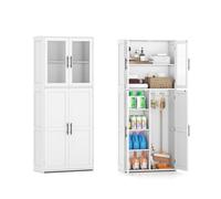 COSTWAY Meuble Colonne Salle de Bain, Armoire à Balais, Meuble de Rangement avec 2 Placards, Étagère Réglable, Armoire de Nettoyage pour Salon, Cuisine, Buanderie, 70 x 30 x 168 cm, Blanc