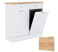 COSTWAY Meuble Cuisine avec 2 Tiroirs, Buffet Cuisine avec 2 Placards 40L, Meuble Poubelle Rangement avec Planche à Découper Amovible, pour Cuisine, Salle de Bain (100 x 33 x 90 cm,Blanc Naturel)