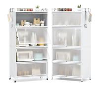 COSTWAY Meuble Cuisine Rangement 5 Niveaux, Etagere Rangement en Fer, Portes Battantes, Panneau Perforé, 10 Crochets, Armoire Cuisine à Roulette, Support Micro-Ondes (80 x 40 x 162 cm,Blanc)