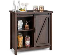 COSTWAY Meuble Cuisine Rangement, Buffet, Armoire Cuisine avec Porte Coulissante Grange, 4 Compartiments, Meuble Bar Industriel pour Salon, Entrée, Marron