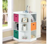 COSTWAY Meuble de Rangement d'Angle avec 9 Niches, Bibliothèque d'Angle Enfant avec Étagère Supérieure, 3 Tiroirs non Tissé, Blanc