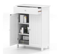 COSTWAY Meuble de Rangement de Salle de Bain, Armoire Autonome avec 2 Portes, 1 Tiroir et 1 Étagère Ajustable, Commode Moderne pour Salon, Cuisine, Entrée (Blanc)
