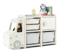 COSTWAY Meuble de Rangement Jouets pour Enfant - 2 bac, 2 tiroirs et 1 placard 110 x 32 x 66 (L x l x H) CM Gris