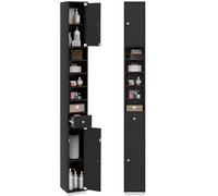 COSTWAY Meuble de Rangement Salle de Bain, Meuble Colonne avec 2 Placards à Porte, 1 Tiroir et 6 Étagères Réglables, Armoire de Toilette, 20 x 20 x 180 cm (Noir)