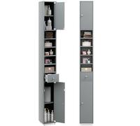 COSTWAY Meuble de Rangement Salle de Bain, Meuble Colonne avec 2 Placards à Porte, 1 Tiroir et 6 Étagères Réglables, Armoire de Toilette, 20 x 20 x 180 cm, Gris