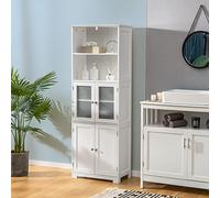 COSTWAY Meuble de Salle de Bain à 4 Portes 2 Compartiments Ouverts, Colonne Salle de Bain Armoire Haute avec Étagères Réglables pour Salon, Cuisine, 60 x 30 x 163 cm, Blanc