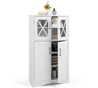 COSTWAY Meuble de Salle de Bain à 4 Portes, Colonne Salle de Bain 2 Portes Vitrées, Armoire Haute avec 3 Étagères Réglables pour Salon, Cuisine, 30 x 60 x 108 cm, Blanc