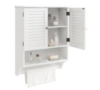 COSTWAY Meuble de Salle de Bain Armoire Murale avec 2 Portes Étagères Réglables et Porte-Serviettes, 60 x 22 x 75 cm, Blanc