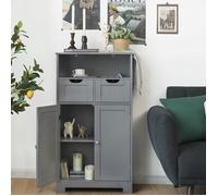 COSTWAY Meuble de Salle de Bain avec 2 Tiroirs et 2 Portes, Étagère Réglable, pour Salon, Cuisine, entrée, 60 x 30 x 109 cm, Gris
