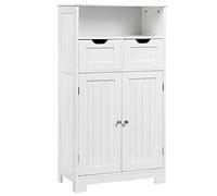 COSTWAY Meuble de Salle de Bain, Commode Blanc de Toilette avec 2 Tiroirs et 2 Portes, Meuble sur Pied Polyvalent pour Entrée, Salon, 60 x 30 x 109 cm (Blanc)