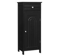 COSTWAY Meuble de Salle de Bain en Bois sur Pieds, Armoire de Rangement à Porte avec Grand Tiroir, 2 Étagères Réglables et Dispositif Anti-Dumping, 35,6 x 30,5 x 88 cm (Noir)