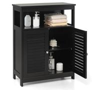 COSTWAY Meuble de Salle de Bain, Rangement de Salle de Bain avec Compartiment Ouvert, Placard de Cuisine 2 Portes à Persiennes, 30 x 60 x 80 cm (Noir)