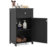 COSTWAY Meuble de Salle de Bain sur Pied, Armoire de Rangement avec 1 Porte et Étagère Réglable à 3 Positions, Tiroir, Meuble de Rangement pour Salle de Bain, Salon, Chambre (Noir)