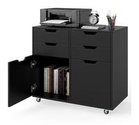 COSTWAY Meuble des Documents Mobile à 4 Tiroirs avec 2 Portes, 5 Roues Universelles, pour Bureau à Domicile, Chambre, Noir