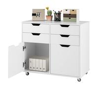 COSTWAY Meuble des Documents Mobile à 4 Tiroirs avec 2 Portes, 5 Roues Universelles, pour Bureau à Domicile, Chambre, Blanc