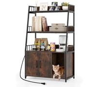 COSTWAY Meuble Litiere Chat, 3 Étagères de Rangement, Planche à Griffer, 3 Trous d'air, Entrée Sinueuse, Station de Charge, Chicanes Surélevées, Maison de Toilette Chat, 80 x 40 x 132 cm (Industriel)