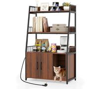 COSTWAY Meuble Litiere Chat, 3 Étagères de Rangement, Planche à Griffer, 3 Trous d'air, Entrée Sinueuse, Station de Charge, Chicanes Surélevées, Maison de Toilette Chat, 80 x 40 x 132 cm (Naturel)