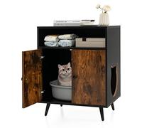 COSTWAY Meuble Litiere Chat à 2 Portes, Meuble Cache Litiere Chat en Bois, Compartiment Ouvert, Entrée Latérale, 4 Pieds en Métal, Maison de Toilette Chaton, 60 x 45 x 75 cm, Industriel