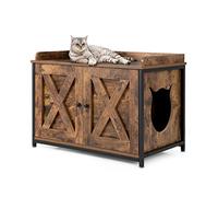 COSTWAY Meuble Litiere Chat avec Double Porte Structure en Métal, Maison de Toilette Chat, Excellente Ventilation, Nettoyage Montage Faciles, 80 x 50 x 58 CM,Marron