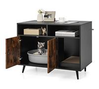 COSTWAY Meuble Litière Chat avec Griffoir Industriel, Maison de Toilette Chat Anti-basculement 2 Étagères de Rangement, Pieds Métalliques Inclinées, 90x50x70cm