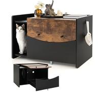 COSTWAY Meuble Litiere Chat en Bois, Meuble Cache Litiere 3 en 1, Tiroir Coulissant, Porte Rabattable, Crochet Latéral, Maison de Toilette Chat Industriel, 2 Trous Ventilés, 78 × 50 × 51.5 cm