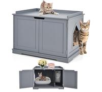 COSTWAY Meuble Litiere Chat en Bois, Meuble Cache Litiere Double Porte 2 en 1, Entrée de Chatière, 2 Compartiments, Panneau Central Amovible, Maison de Toilette Chat, 75 x 54 x 52 cm, Capacité 50 kg